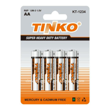 Batería del cinc del carbón de TINKO tamaño AA 4pcs/card